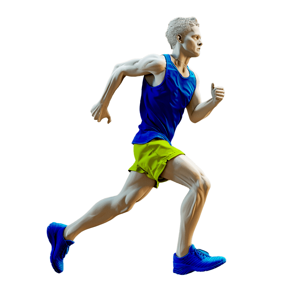 Boneco 3D em posição de corrida