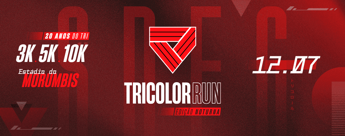 Imagem de divulgação do Tricolor Run Night 2025 - 20 Anos Do Tri